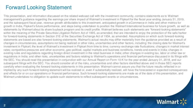 Disclaimer slide 3 from Walmart (Flipkart Acquisition)