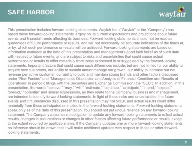 Disclaimer slide 2 from Wayfair