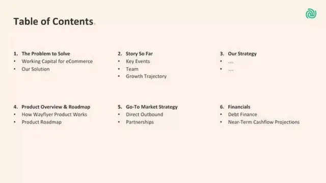 Agenda / contents slide 2 from Wayflyer