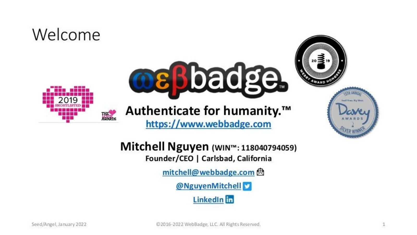WebBadge pitch deck slide
