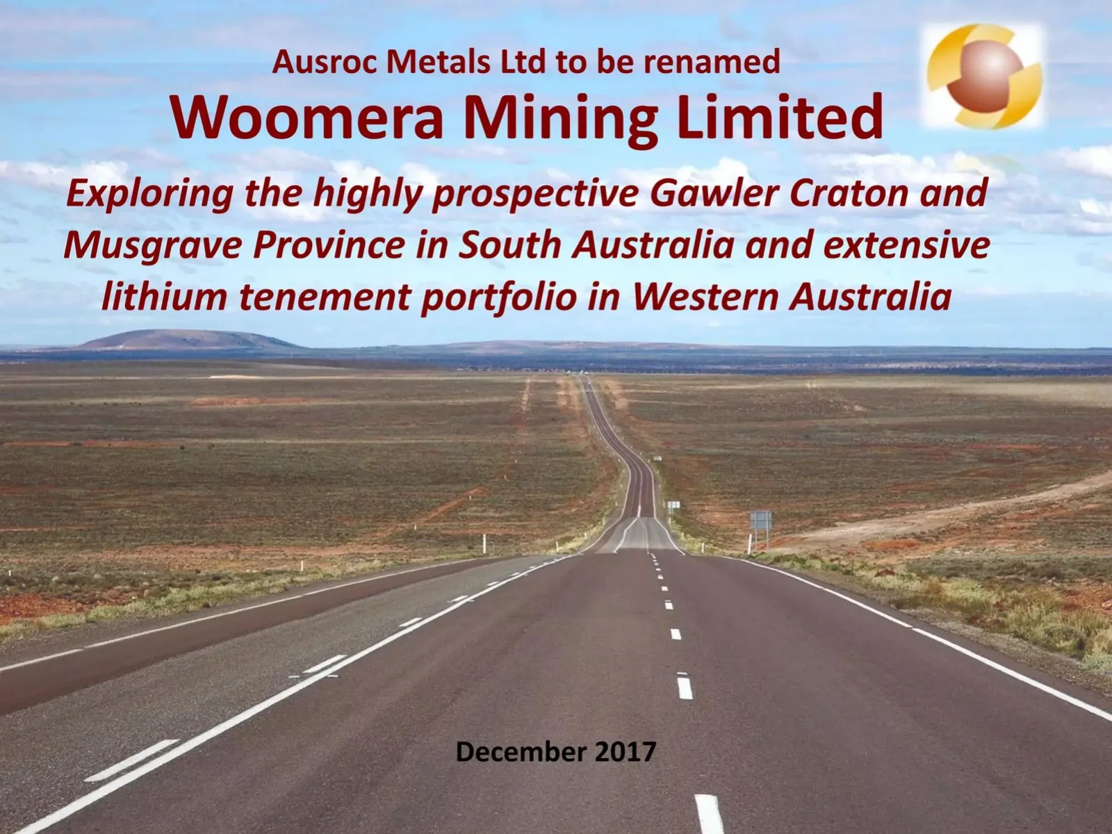 Woomera Mining Limited pitch deck slide