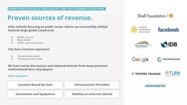 Business model / revenue streams slide 9 from WhereIsMyTransport