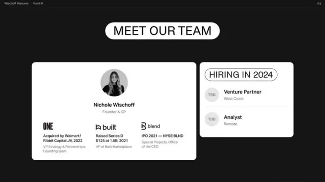 Team slide 3 from Wischoff Ventures Fund III