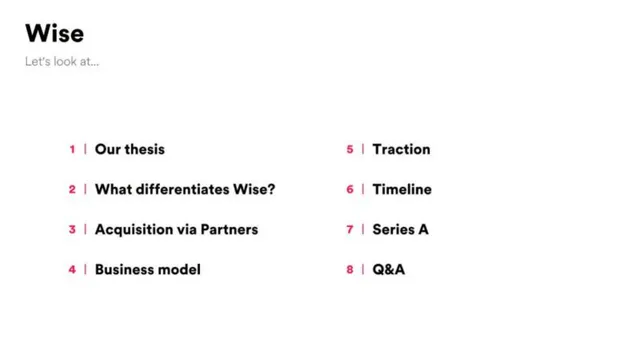 Agenda / contents slide 2 from Wise