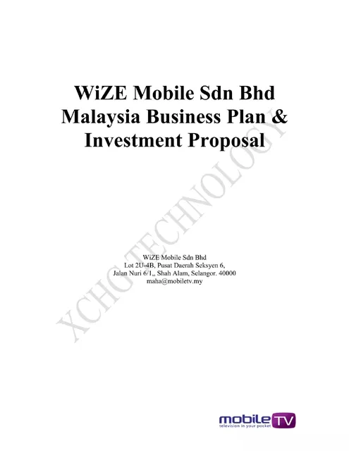 WiZE Mobile Sdn Bhd pitch deck cover