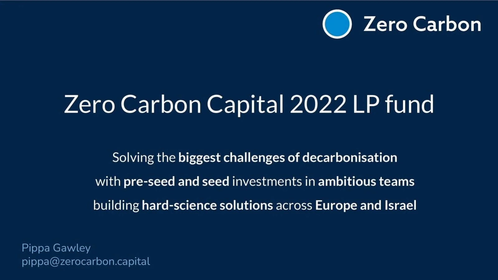 Zero Carbon Capital pitch deck slide